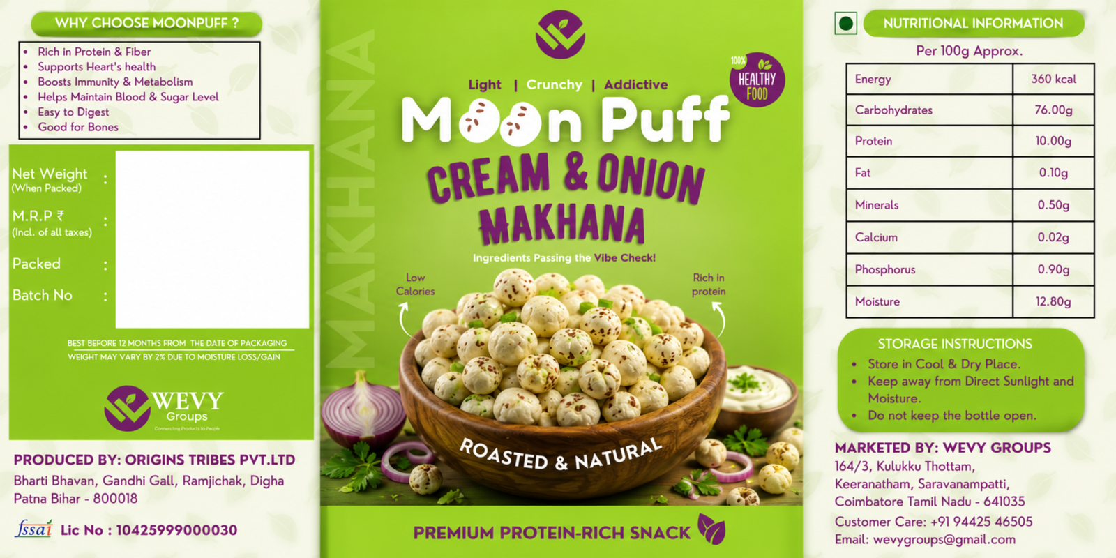 Cream and onion makhana packaging front